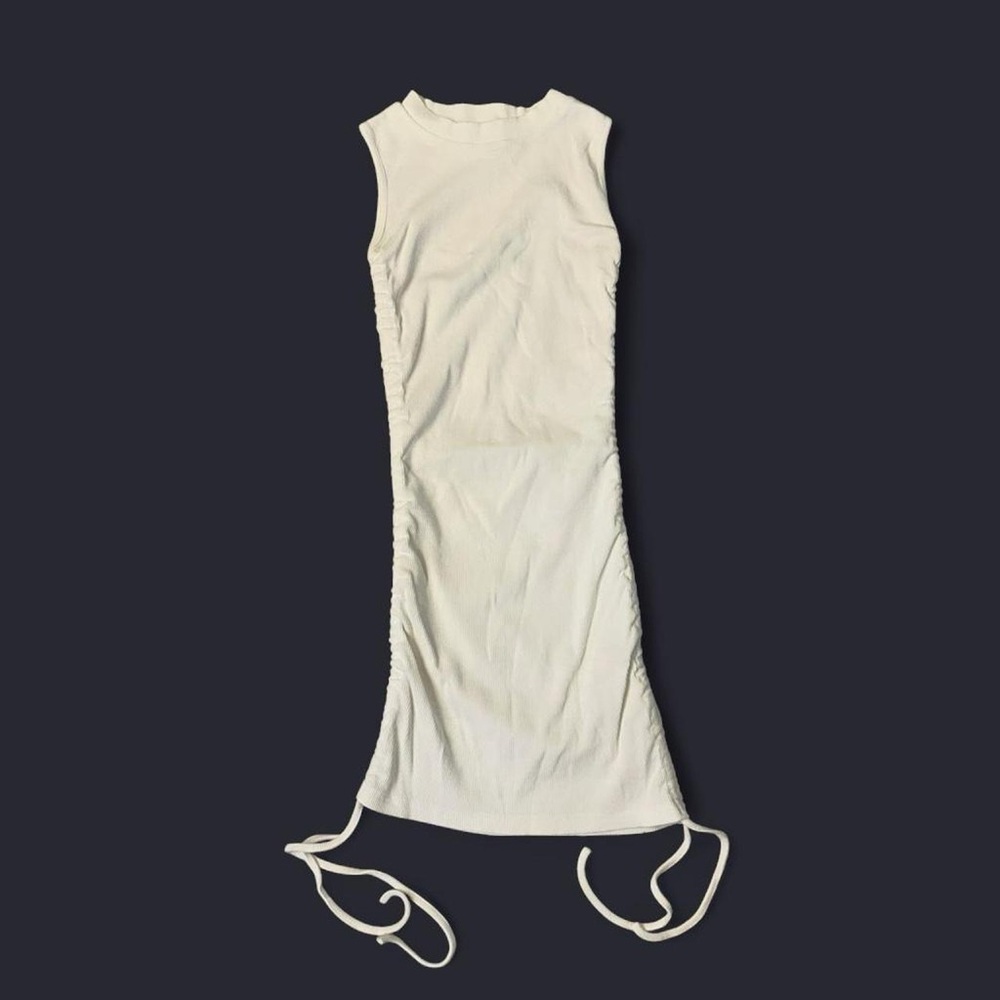 Streetwear White Ribbed Bodycon Mini Dress w Ruched Sides by Rebellious